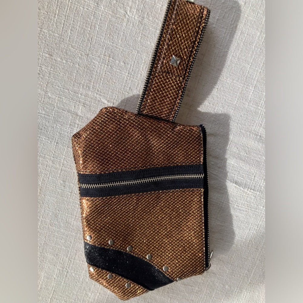Elegant Copper and Black sparkly glittery Clutch zipper top wristlet.